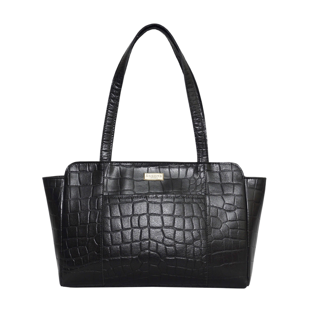 'JUDITH' Schwarze Vintage-Schultertasche aus Kroko-echtem Leder