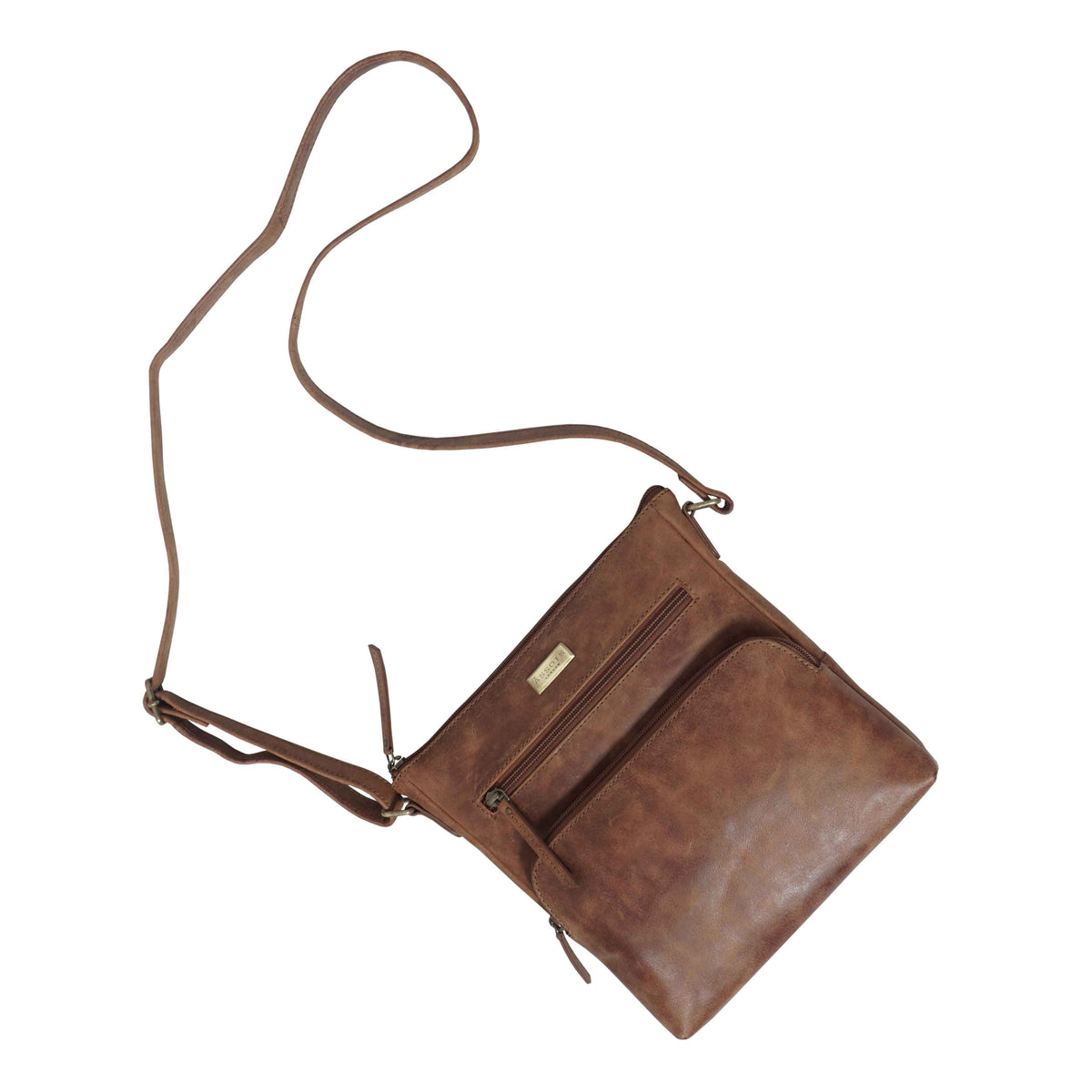 'AGATHA' Vintage-VT-Umhängetasche aus echtem Leder im Used-Look, hellbraun