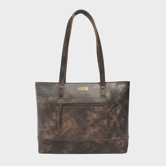 'MILLIE' Crazy Horse Designer-Arbeitstasche aus echtem Leder im Used-Look, braun