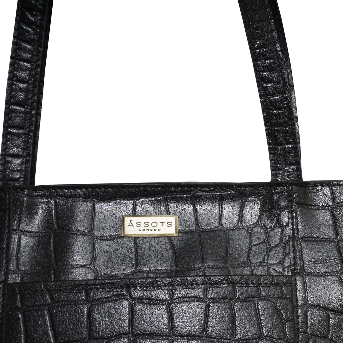 'JUDITH' Schwarze Vintage-Schultertasche aus Kroko-echtem Leder