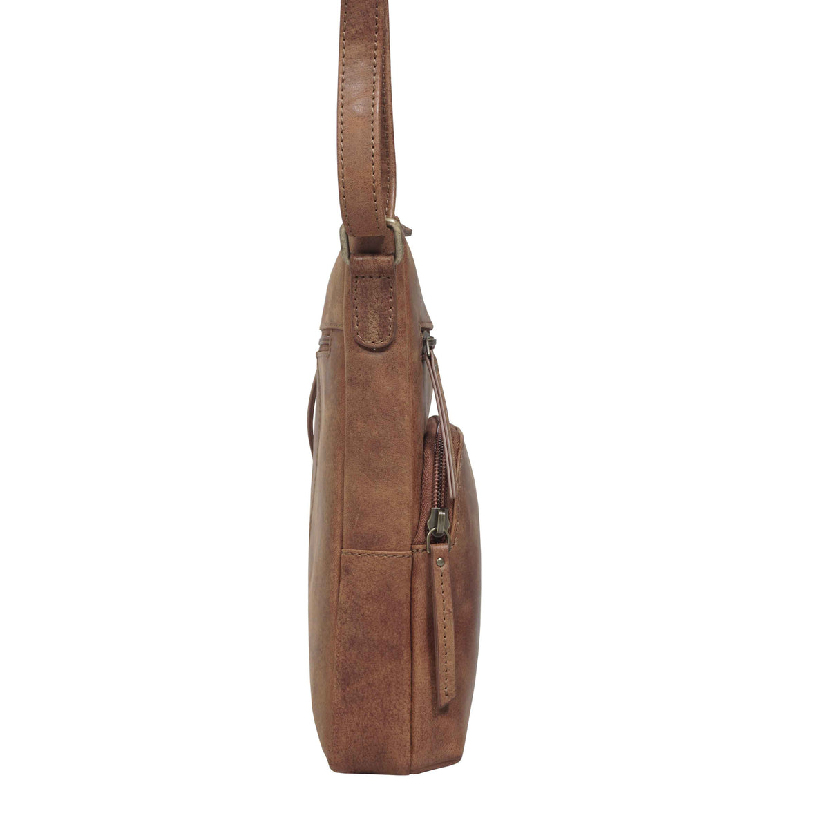 'AGATHA' Vintage-VT-Umhängetasche aus echtem Leder im Used-Look, hellbraun