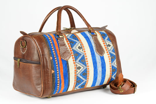 Reisetasche aus Leder mit traditionellem marokkanischen Teppichmuster - morabel