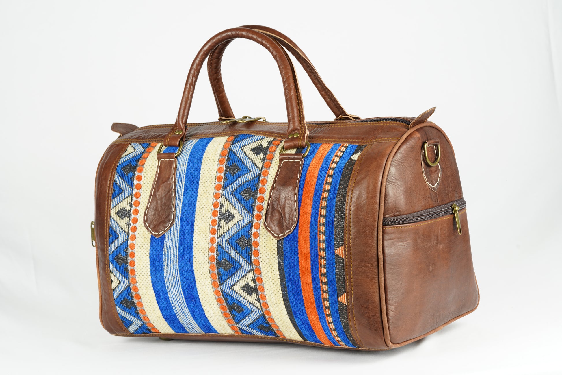 Reisetasche aus Leder mit traditionellem marokkanischen Teppichmuster - morabel