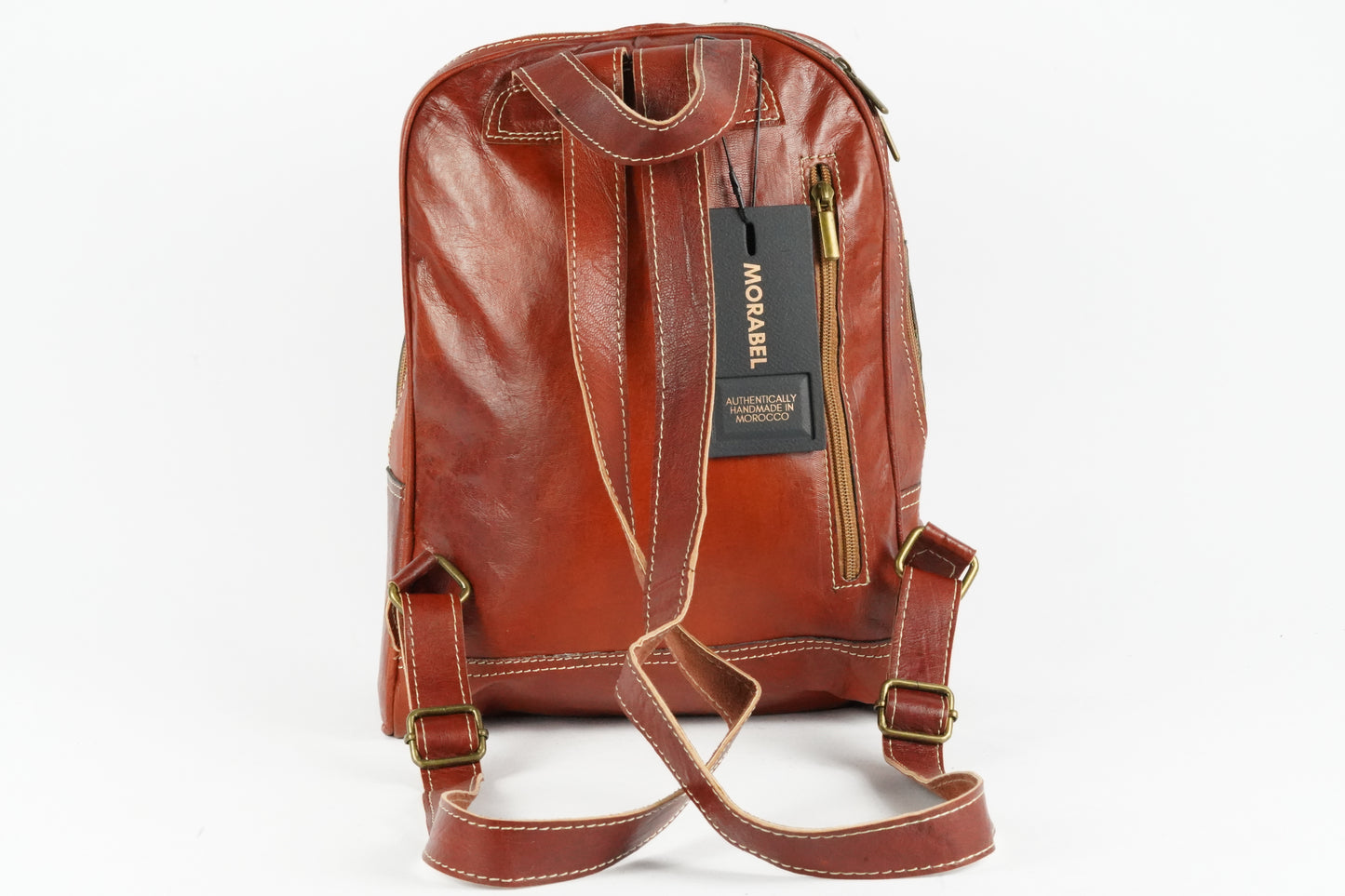 Echtleder Rucksack für Damen und Herren, handgefertigt in Marokko. Perfekt für den Alltag oder als stilvolle Vintage-Tasche - morabel