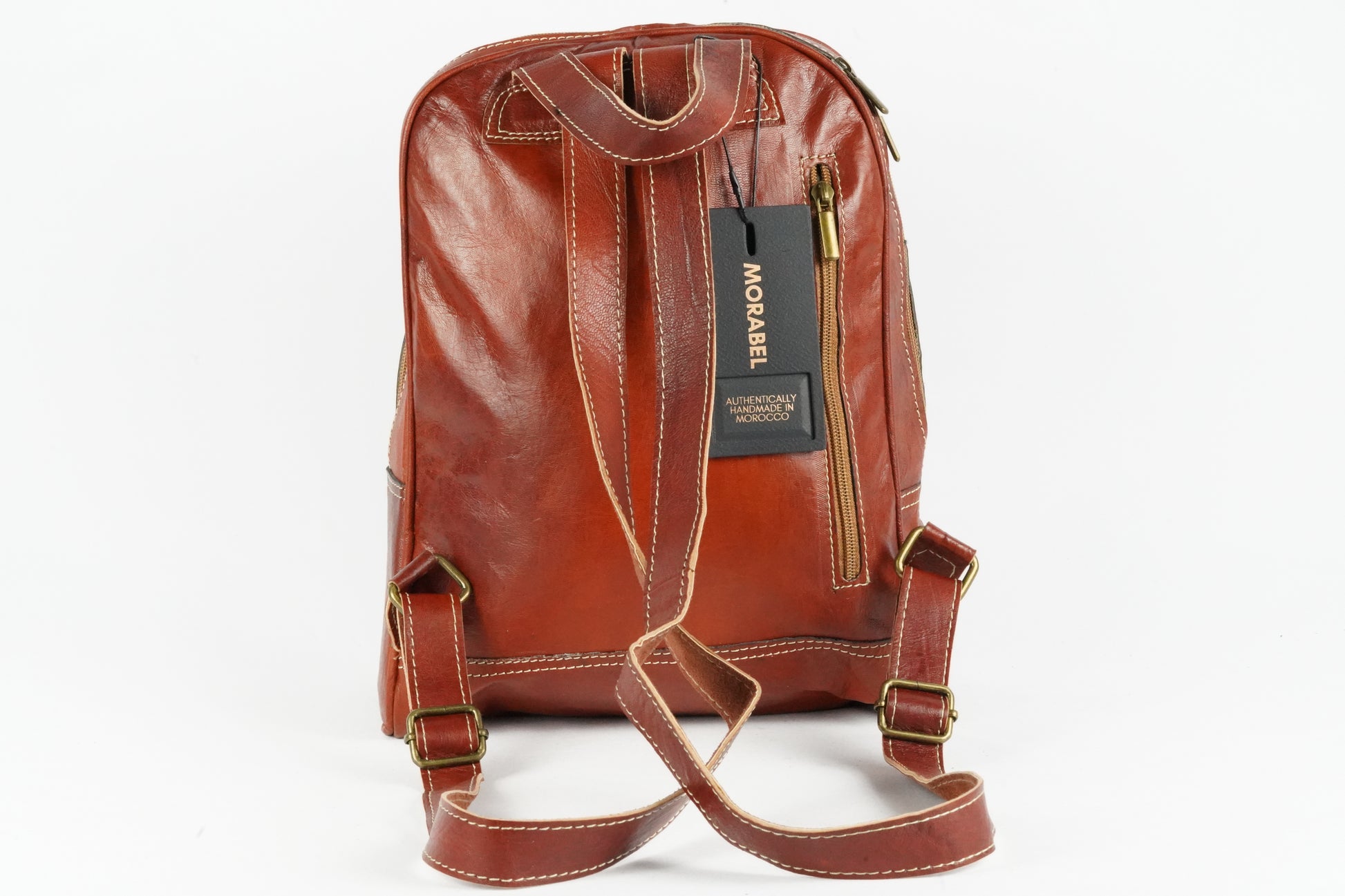 Echtleder Rucksack für Damen und Herren, handgefertigt in Marokko. Perfekt für den Alltag oder als stilvolle Vintage-Tasche - morabel