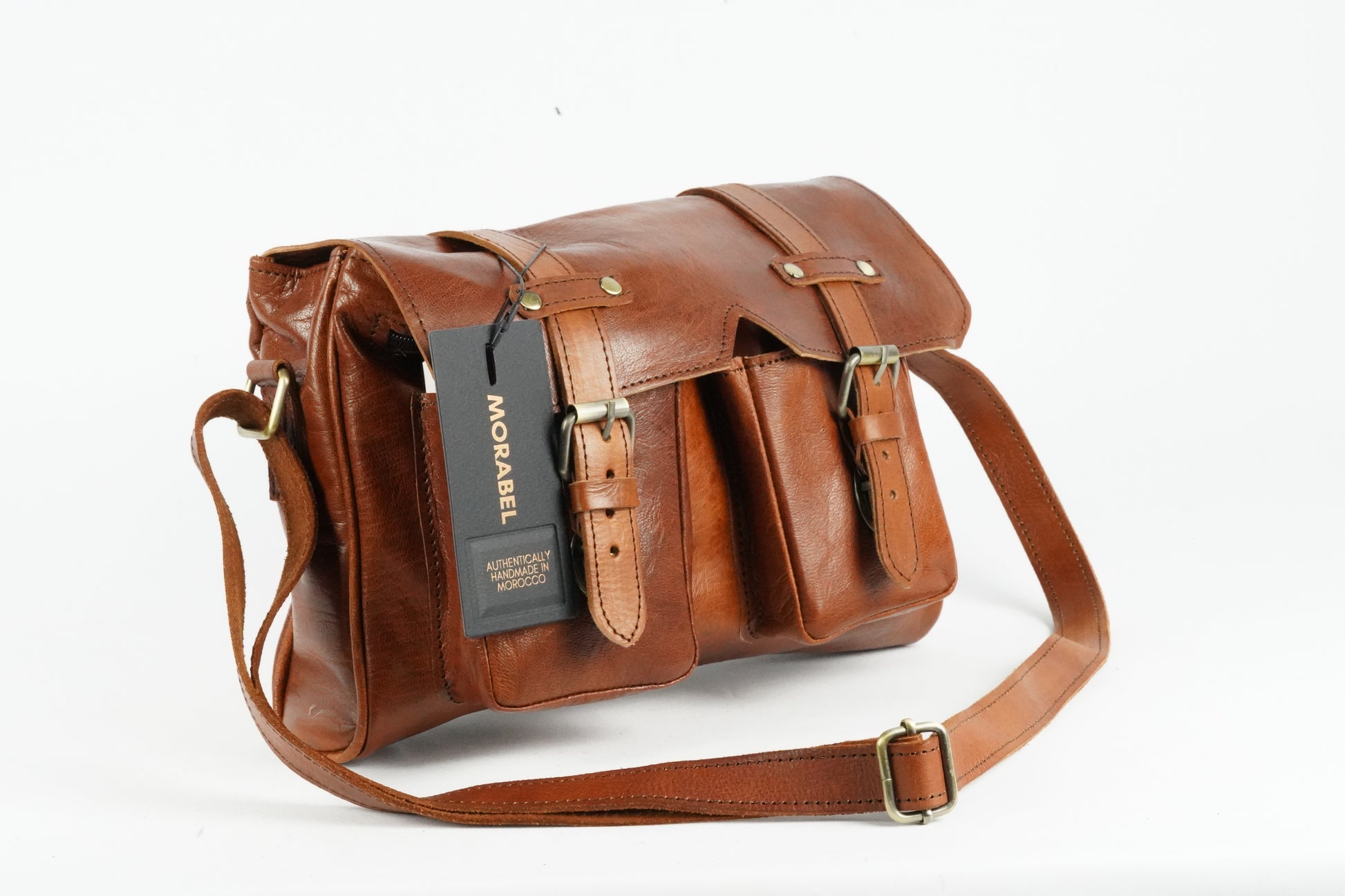 Handgemachte braune Ledertasche – Vintage Umhängetasche aus Echtleder, handgefertigt in Marokko, ideal für Alltag und Reisen - morabel