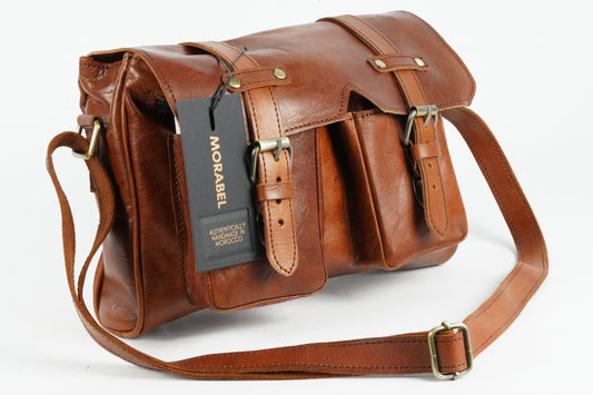 Handgemachte braune Ledertasche – Vintage Umhängetasche aus Echtleder, handgefertigt in Marokko, ideal für Alltag und Reisen - morabel