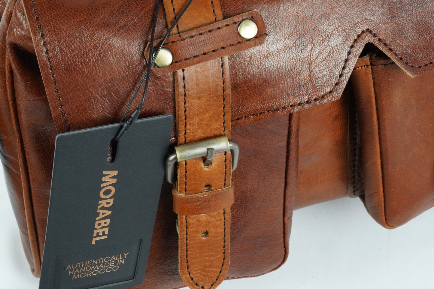 Handgemachte braune Ledertasche – Vintage Umhängetasche aus Echtleder, handgefertigt in Marokko, ideal für Alltag und Reisen - morabel