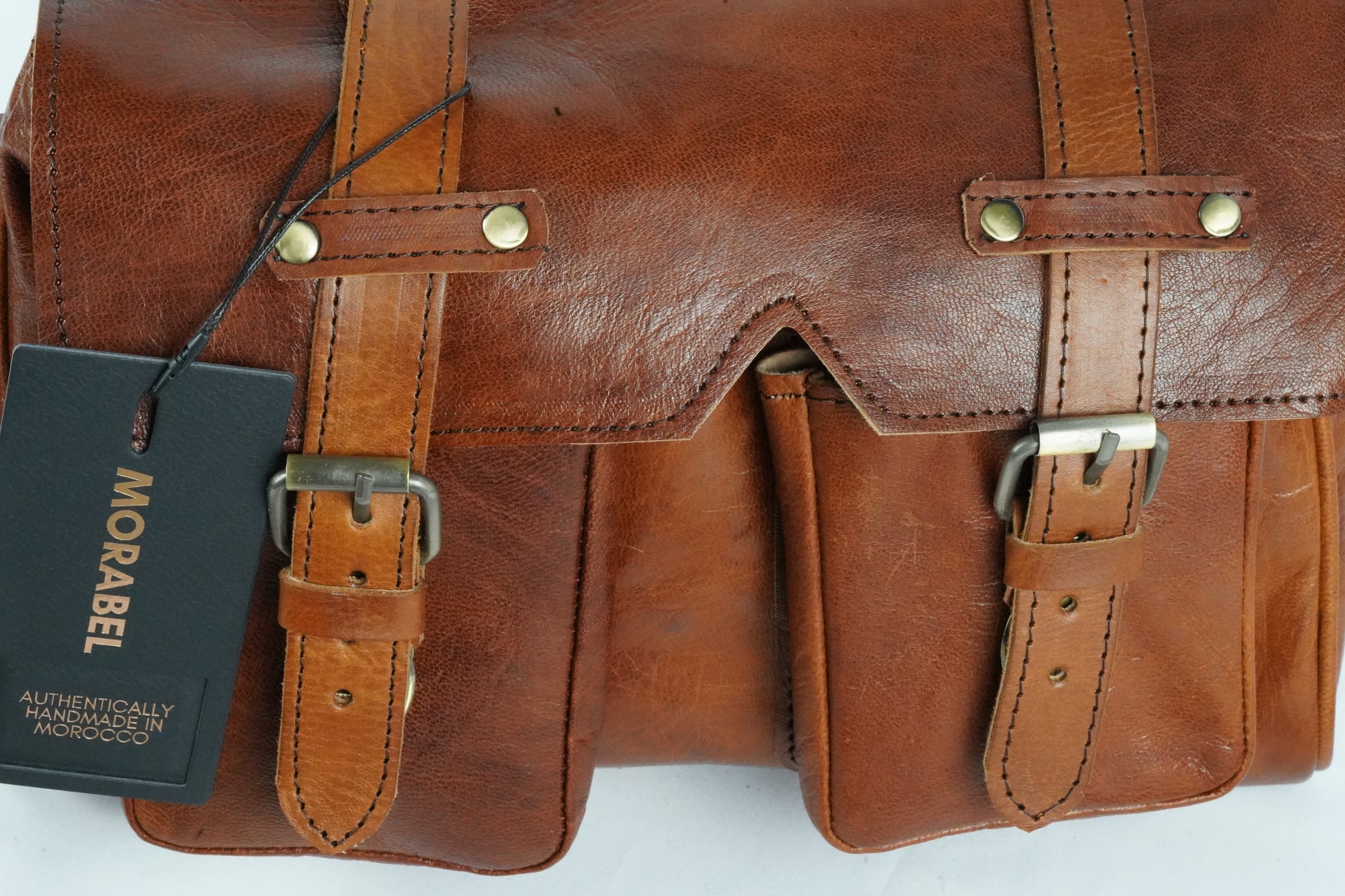 Handgemachte braune Ledertasche – Vintage Umhängetasche aus Echtleder, handgefertigt in Marokko, ideal für Alltag und Reisen - morabel