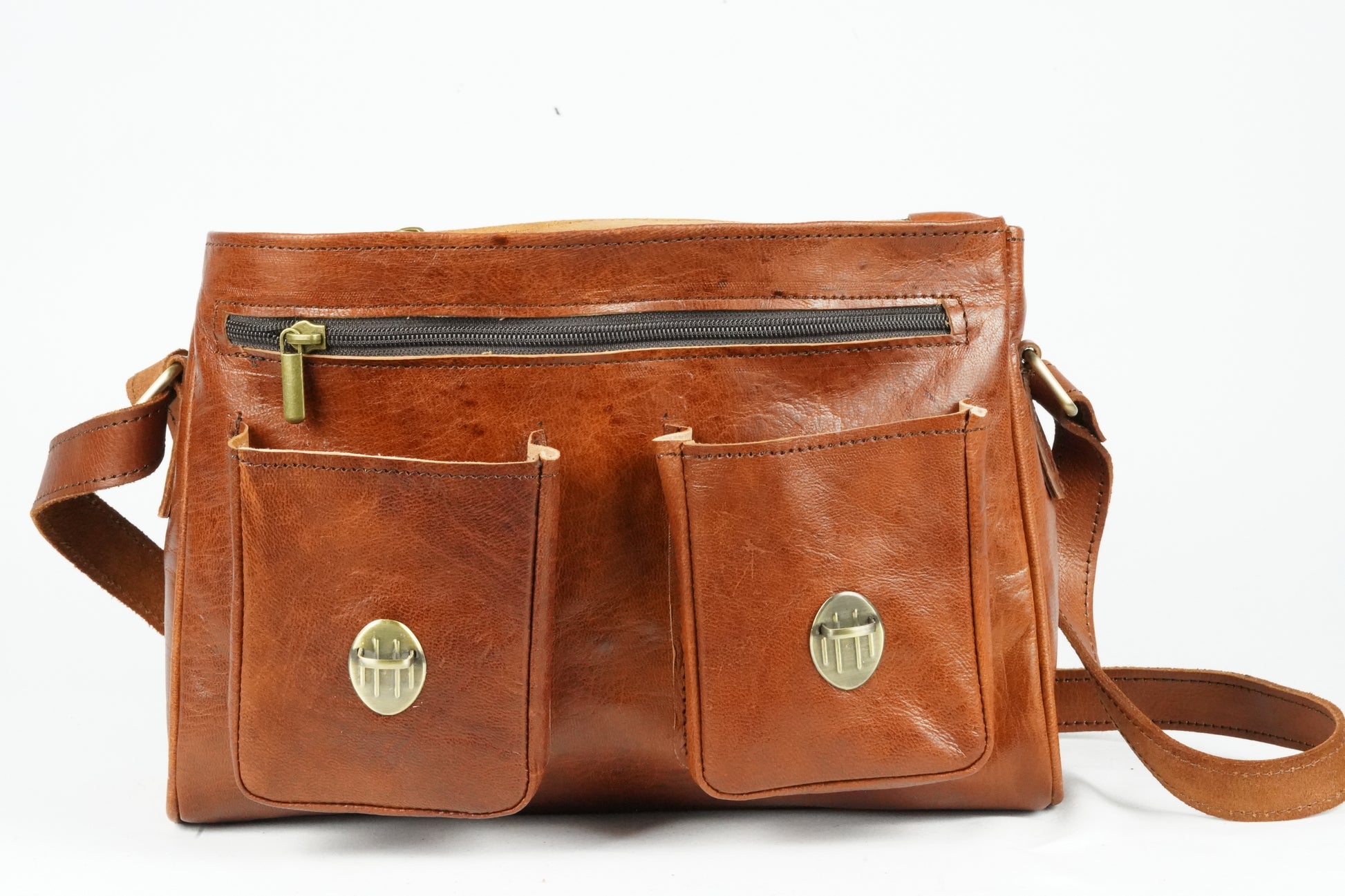 Handgemachte braune Ledertasche – Vintage Umhängetasche aus Echtleder, handgefertigt in Marokko, ideal für Alltag und Reisen - morabel