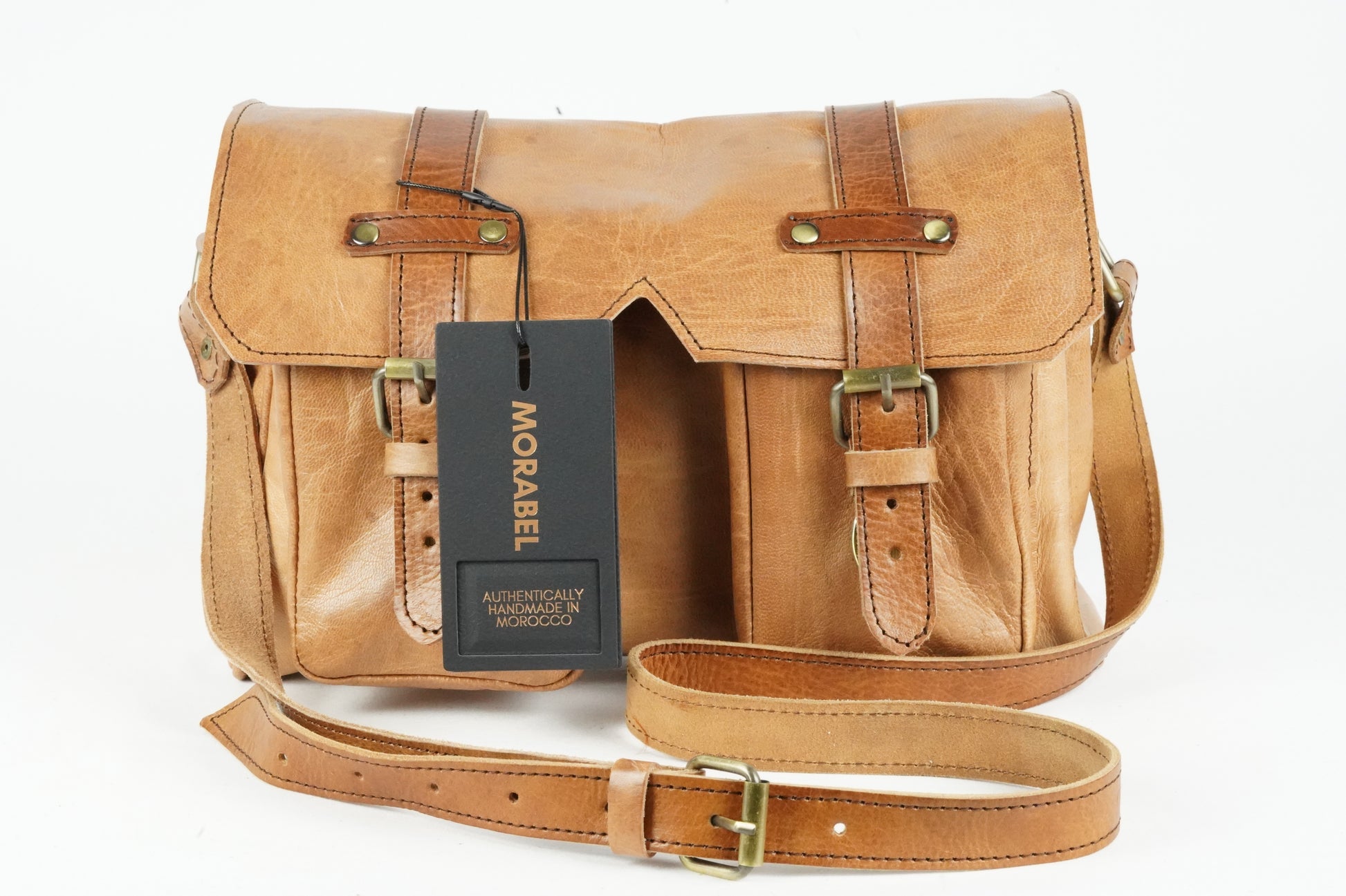 Handgemachte braune Ledertasche – Vintage Umhängetasche aus Echtleder, handgefertigt in Marokko, ideal für Alltag und Reisen - morabel