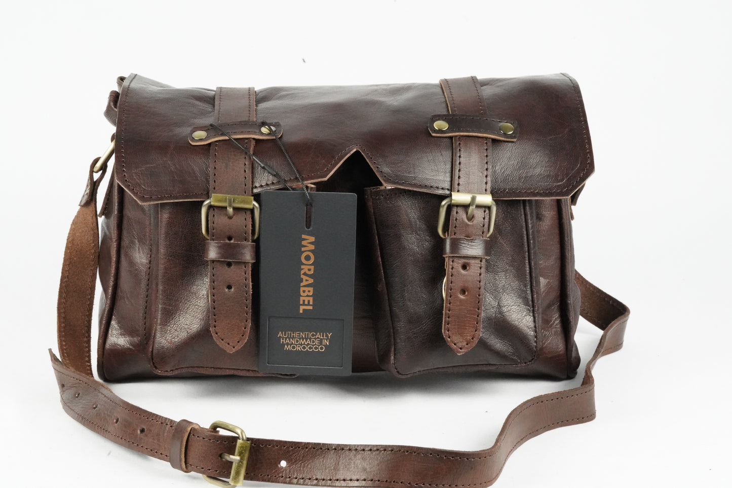 Handgemachte braune Ledertasche – Vintage Umhängetasche aus Echtleder, handgefertigt in Marokko, ideal für Alltag und Reisen - morabel