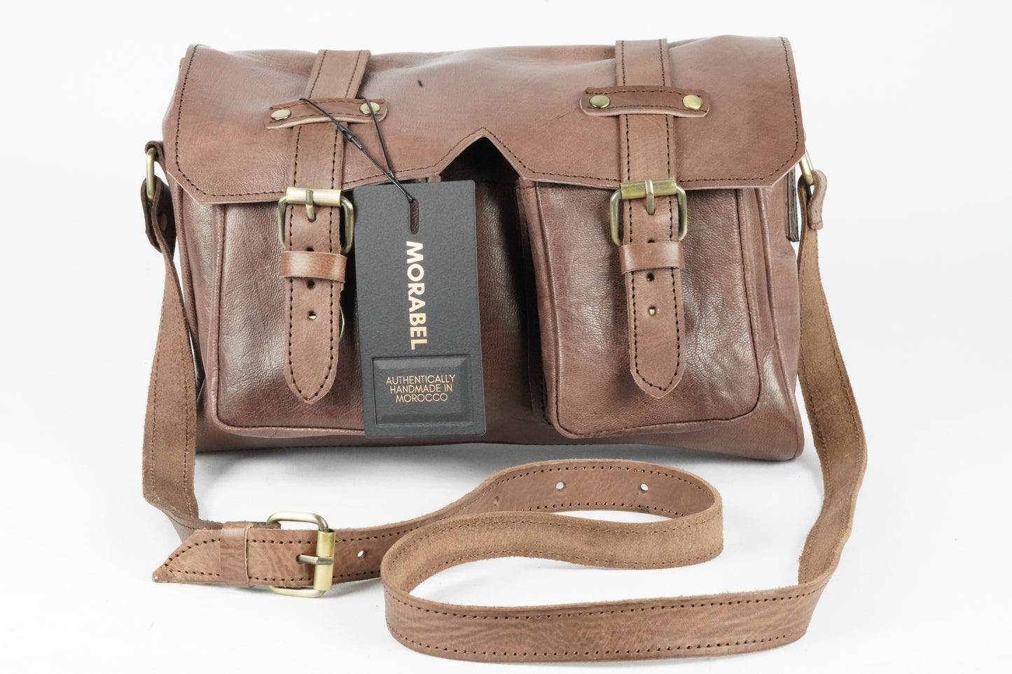 Handgemachte braune Ledertasche – Vintage Umhängetasche aus Echtleder, handgefertigt in Marokko, ideal für Alltag und Reisen - morabel