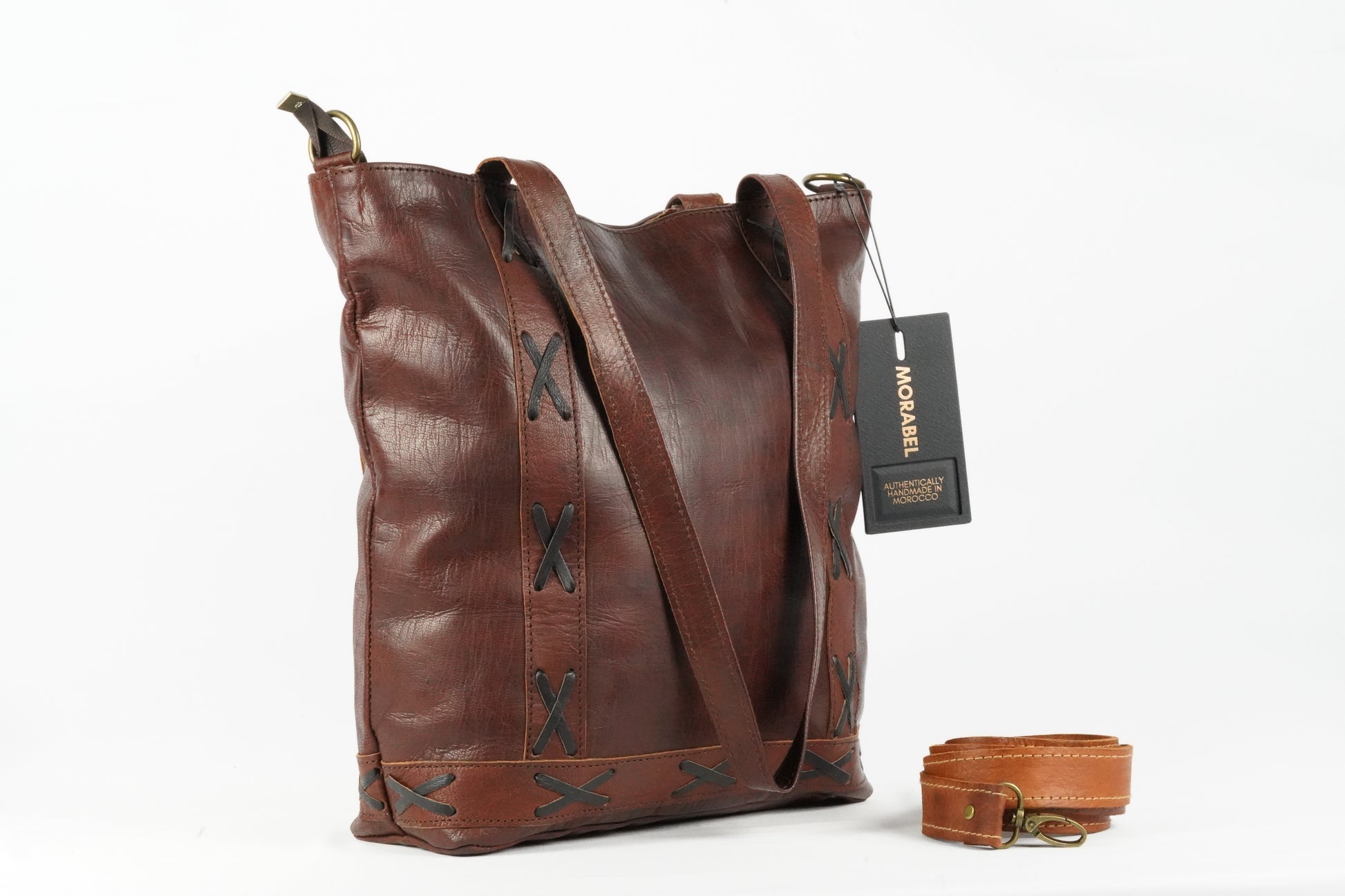 Handgefertigte Leder Damen Shopper Braun – Vintage Schultertasche aus Echtleder - morabel