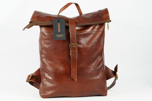 Echtleder Rucksack Herren & Damen – Handgefertigt aus Marokko, Vintage Rolltop Design - morabel