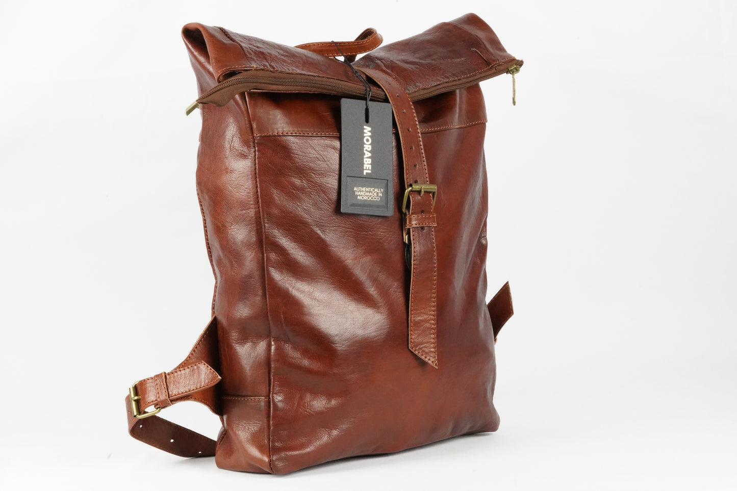 Echtleder Rucksack Herren & Damen – Handgefertigt aus Marokko, Vintage Rolltop Design - morabel
