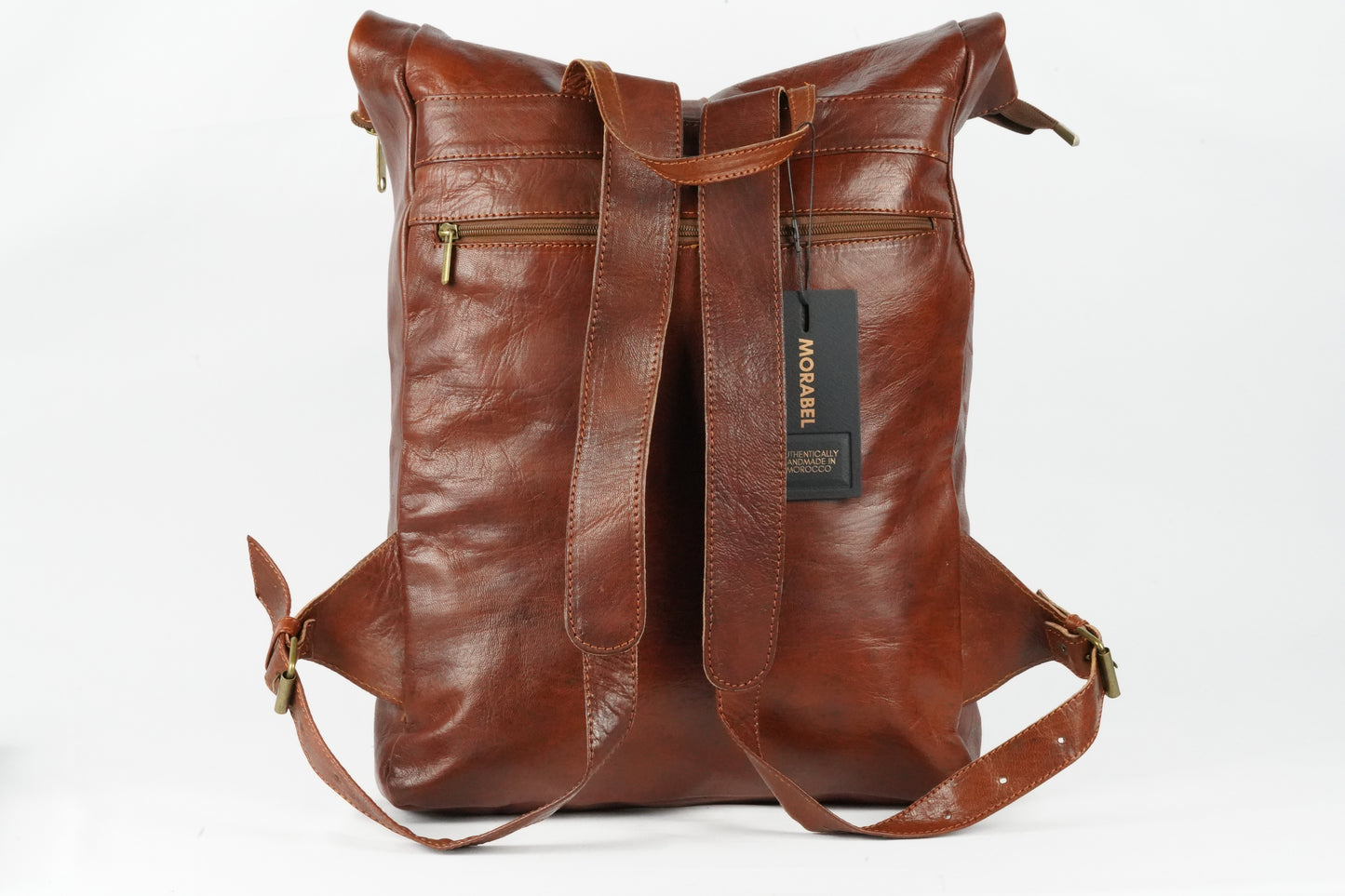 Echtleder Rucksack Herren & Damen – Handgefertigt aus Marokko, Vintage Rolltop Design - morabel