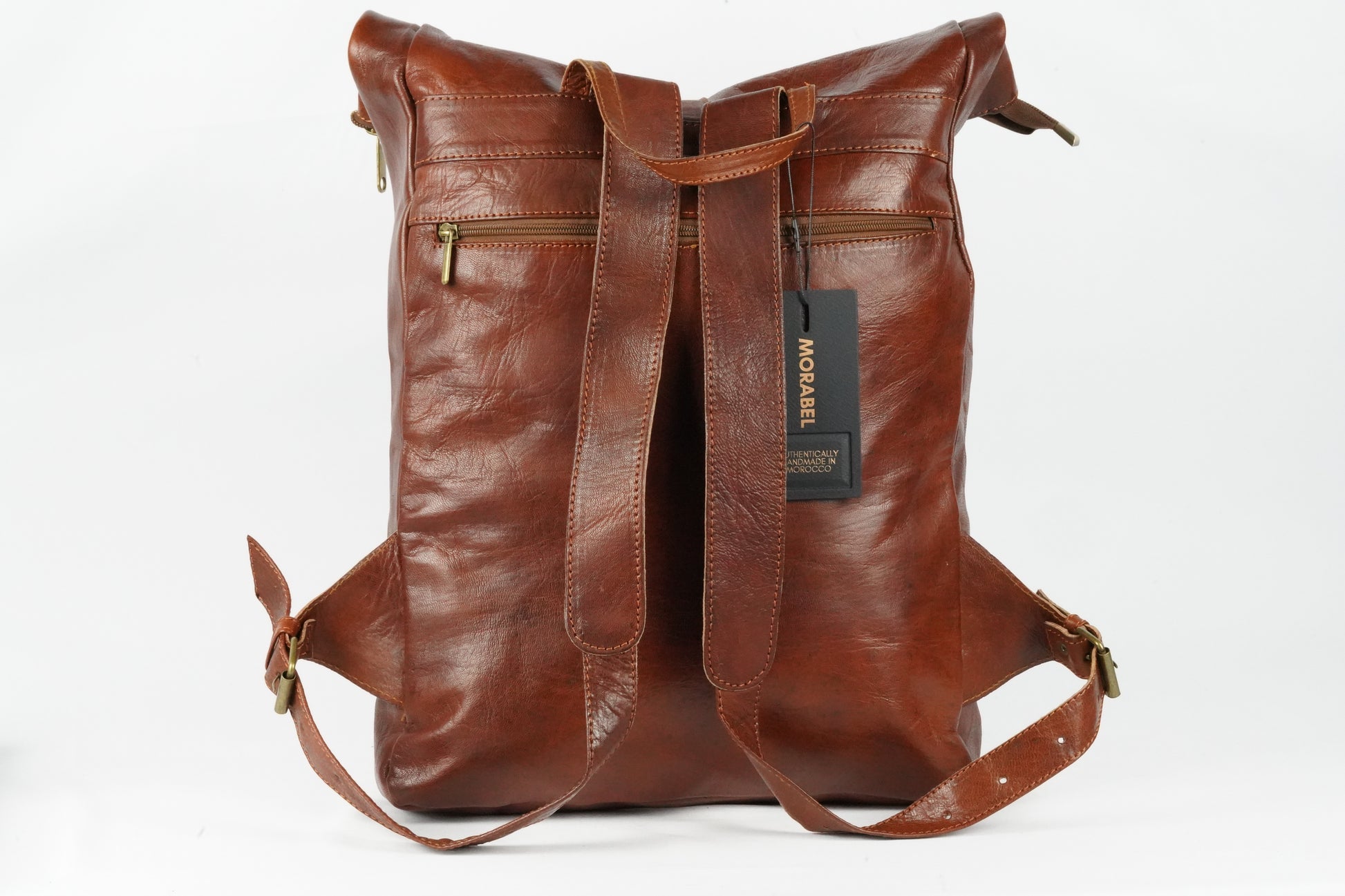Echtleder Rucksack Herren & Damen – Handgefertigt aus Marokko, Vintage Rolltop Design - morabel