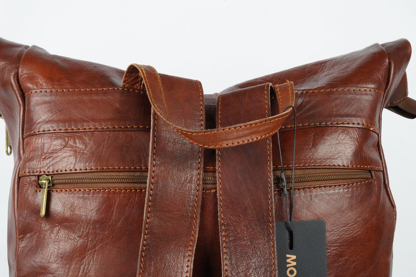 Echtleder Rucksack Herren & Damen – Handgefertigt aus Marokko, Vintage Rolltop Design - morabel