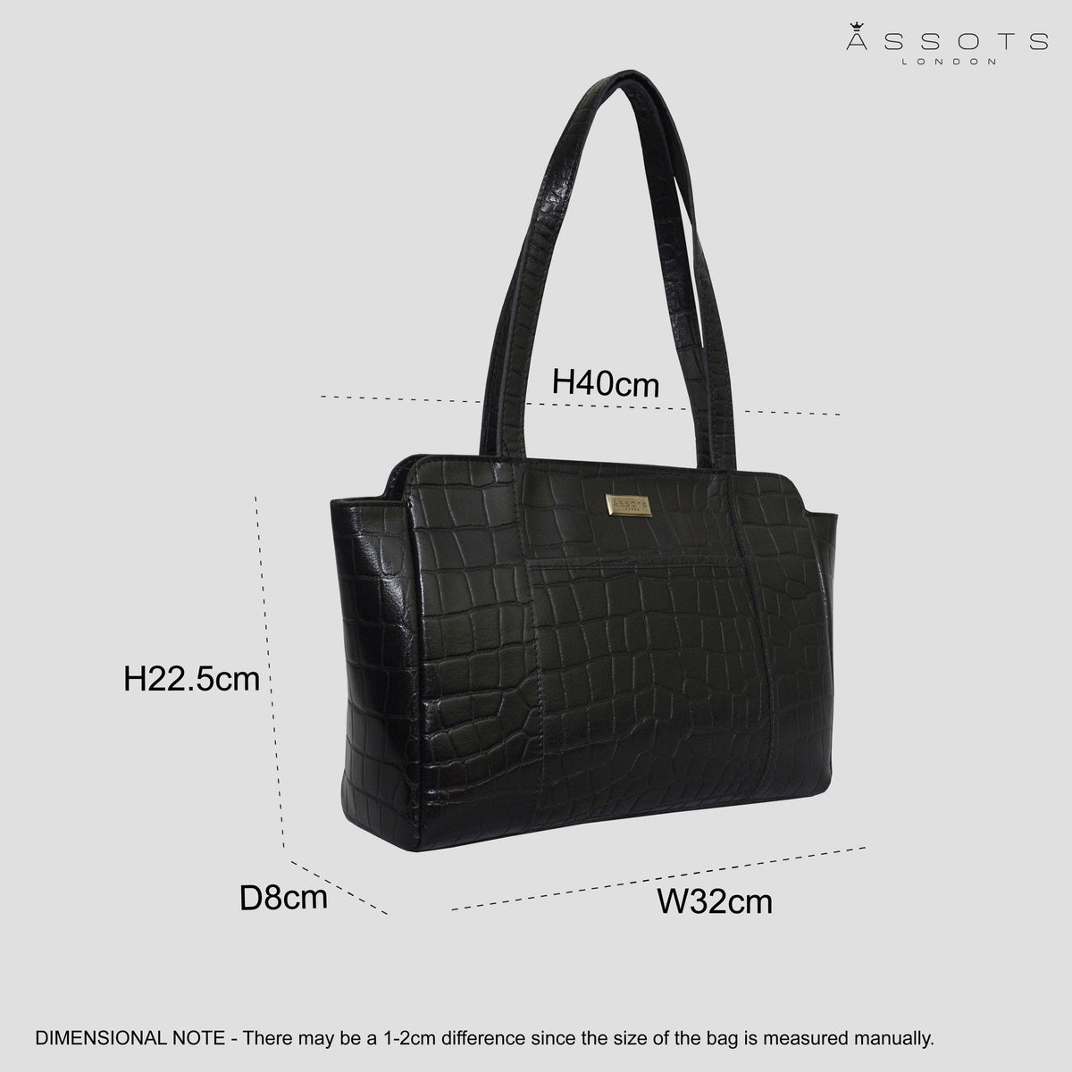'JUDITH' Schwarze Vintage-Schultertasche aus Kroko-echtem Leder
