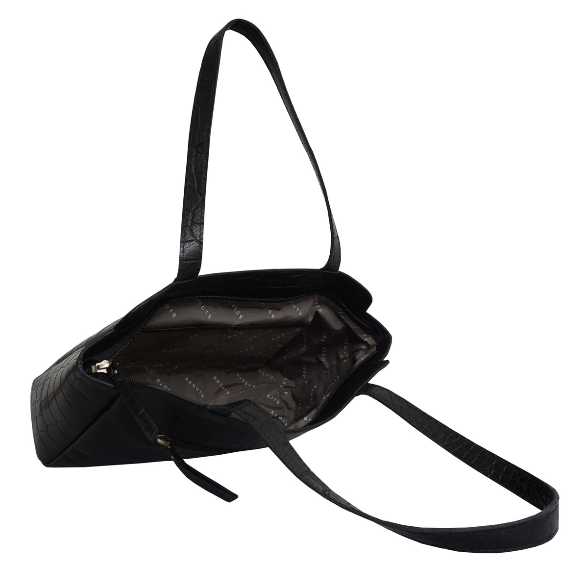 'JUDITH' Schwarze Vintage-Schultertasche aus Kroko-echtem Leder