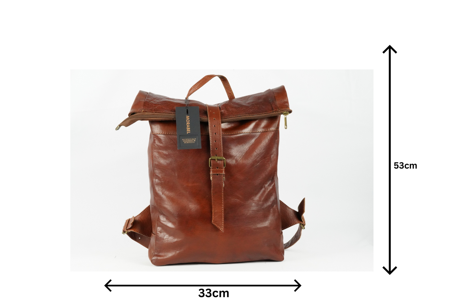 Echtleder Rucksack Herren & Damen – Handgefertigt aus Marokko, Vintage Rolltop Design - morabel